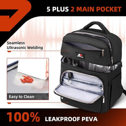 COOLJOB Insulated Cooler Backpack - Leakproof Lunch Bag with Waterproof Liner | Black, Double Roomy Design