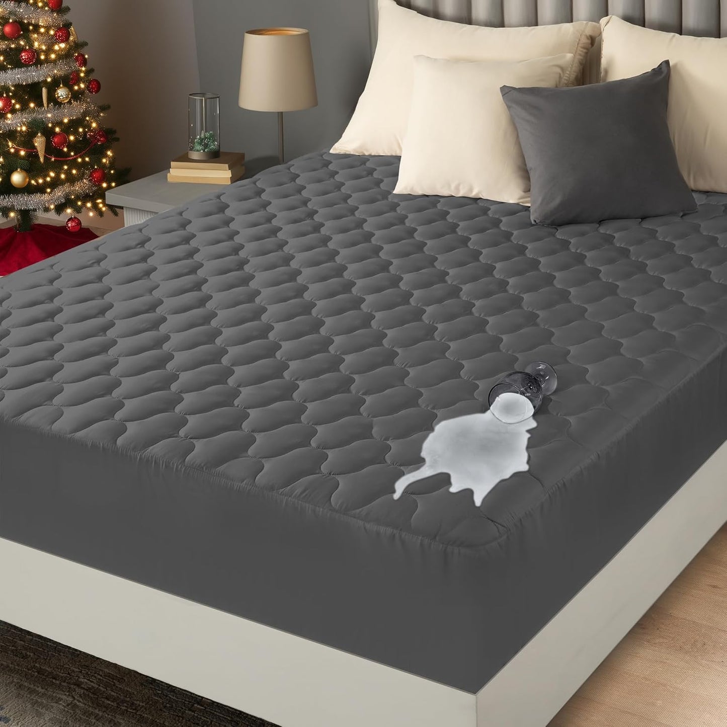 Utopia Bedding Waterproof Mattress Protector - Noiseless Quilted Twin Pad | Deep Pocket Fits Up to 16 Inches (Grey)