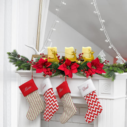 Skiennix Christmas Poinsettia Candle Holder - Elegant Table Centerpiece with Metal Deer & Red Berries