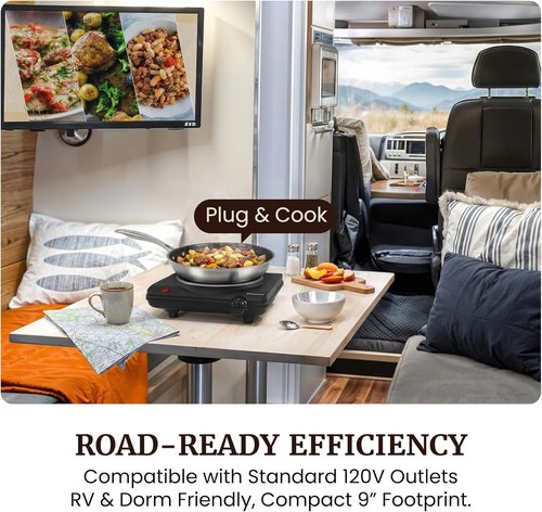 Elite Gourmet Electric Burner - 1000W Cast Iron Hot Plate with 7 Heat Settings | Portable Cooktop for RVs, Dorms & Small Kitchens