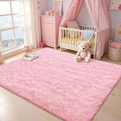 OLANLY Area Rug - Soft Fluffy Shaggy Carpet for Living Room & Bedroom | Machine Washable 4x5.9 ft, Pink