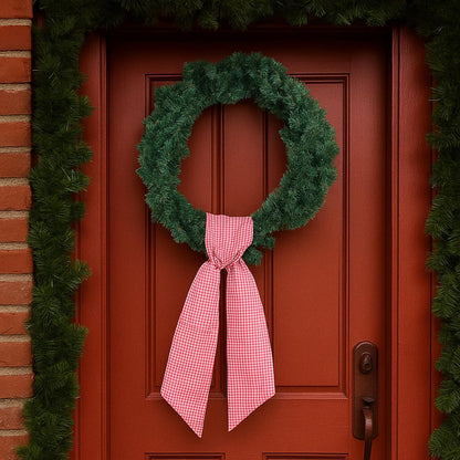 Red White Gingham Wreath Sash by [Brand Name] - 5.12" Wide x 54.33" for Christmas & Patriotic Decor