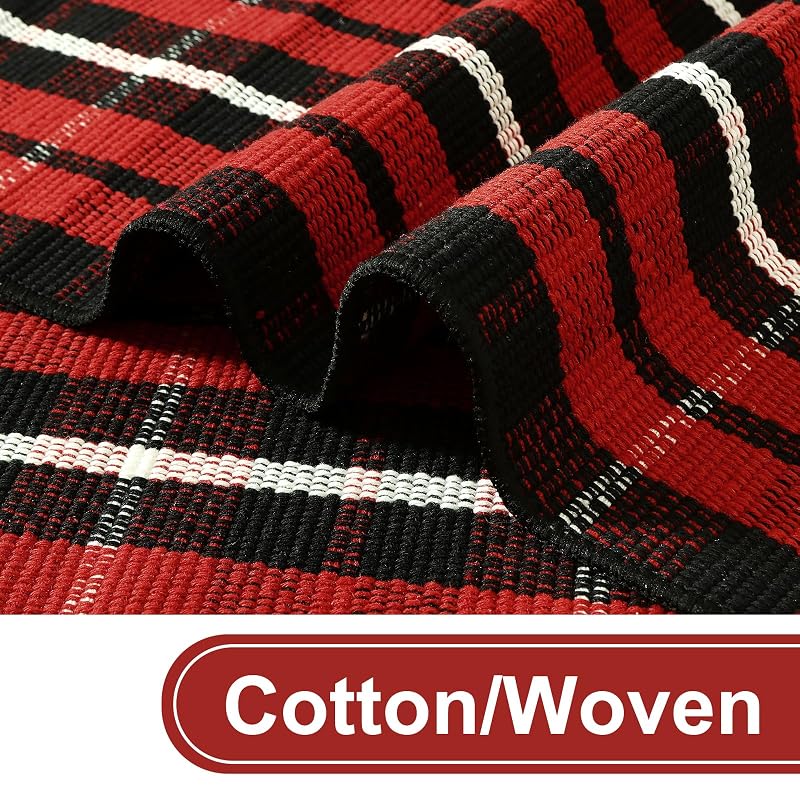 Buffalo Plaid Door Mat Outdoor 35"x59" red black Christmas Front Porch Rug - Variation: Christmas Red + 3' x 5'