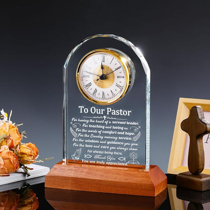 Pastor Crystal Clock Keepsake - Variation: Pastor