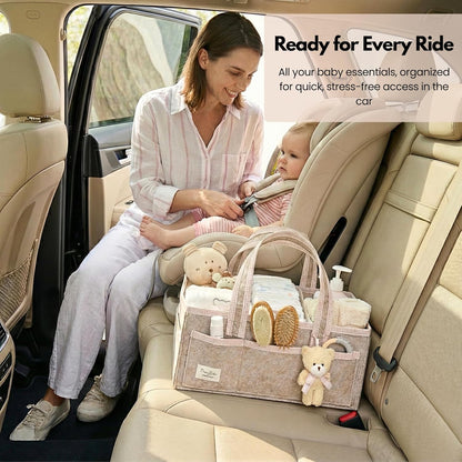 PeraBella Baby Diaper Caddy Organizer - XL Portable Felt Basket for Nursery & Car Essentials