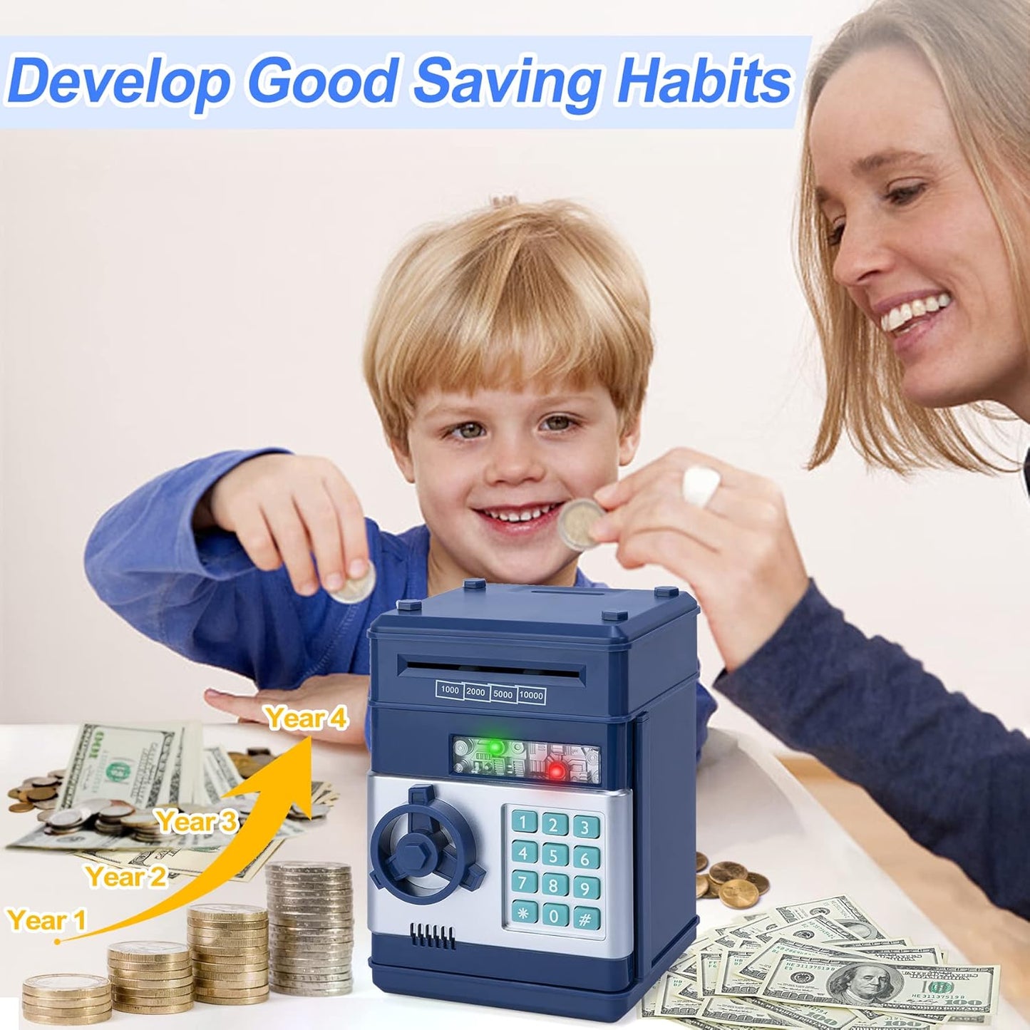 Refasy Piggy Bank - Electronic Coin Money Bank for Kids | Fun ATM Design for Ages 3-12