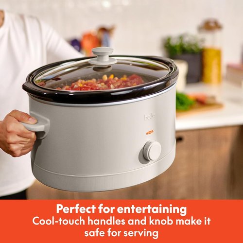 Bella 6.0 Qt Manual Slow Cooker - Ceramic Nonstick, 3 Temperature Settings, Dishwasher Safe, Oatmilk