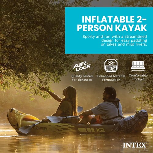 Intex Explorer K2 Inflatable Kayak Set - 2-Person with Adjustable Seats & Deluxe Oars | 400lb Capacity