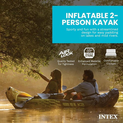 Intex Explorer K2 Inflatable Kayak Set - 2-Person with Adjustable Seats & Deluxe Oars | 400lb Capacity