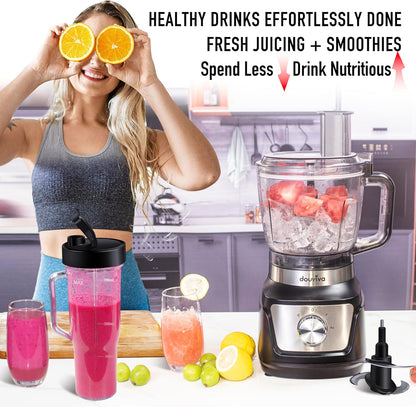 Skiennix Food Processor Blender Combo - 3-in-1 Kitchen Blender with 8-Cup Bowl & 24oz To-Go Cup