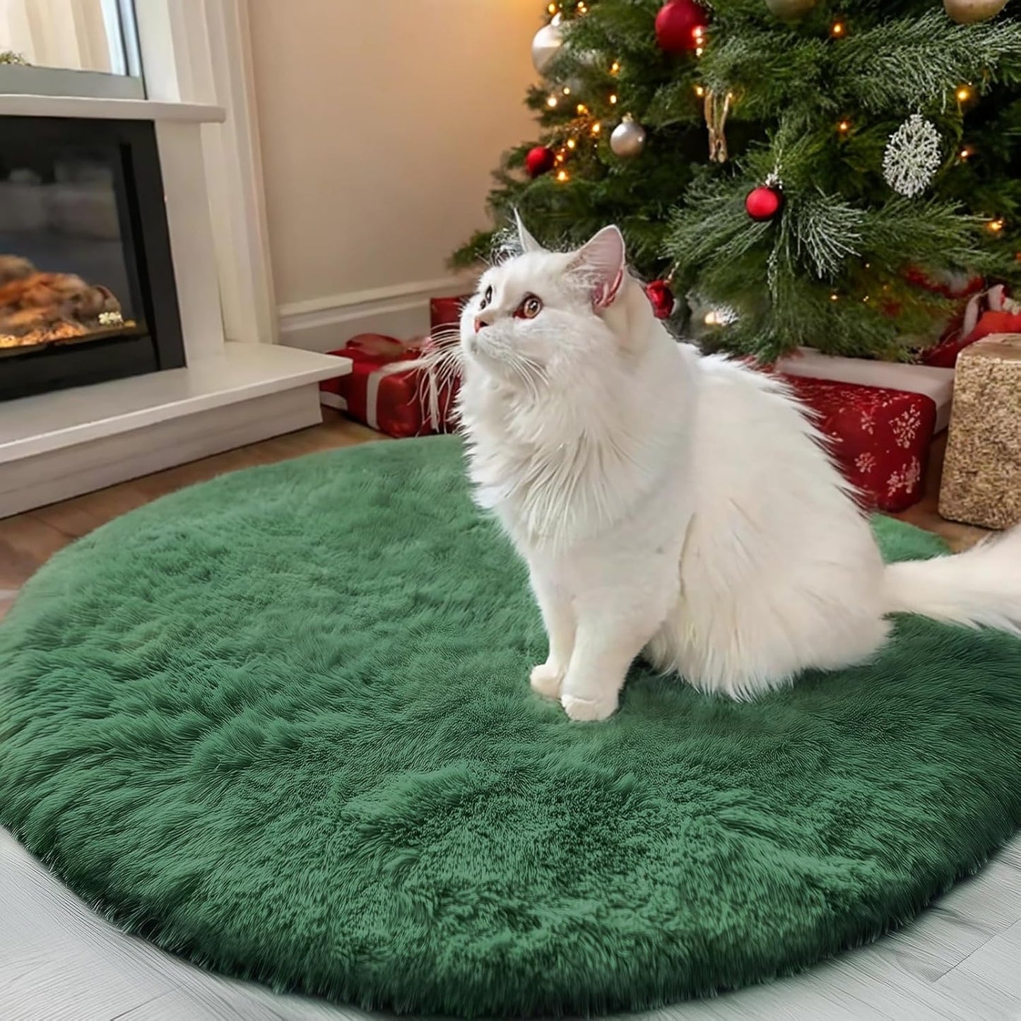 OLANLY Dark Green Round Rug - Soft, Fluffy, Machine Washable 3 ft Circle Area Rug for Bedroom & Living Room