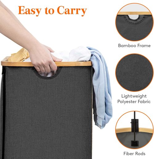Lifewit 150L Laundry Basket - Foldable Hamper with Lid & Bamboo Handles | Dark Gray, Large Size