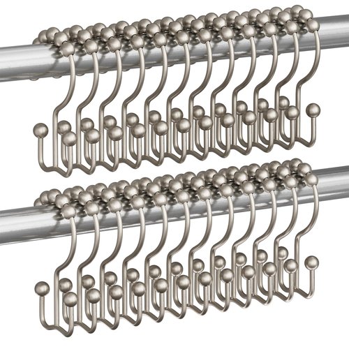 Titanker Shower Curtain Hooks Rings, Rust Resistant Metal Double Glide Shower Hooks Rings for Bathroom Shower Rods Curtains, Set of 24 Hooks - Matte Nickel
