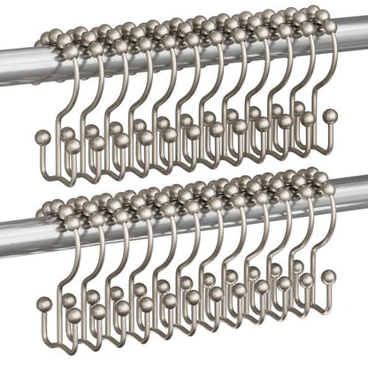 Titanker Shower Curtain Hooks Rings, Rust Resistant Metal Double Glide Shower Hooks Rings for Bathroom Shower Rods Curtains, Set of 24 Hooks - Matte Nickel