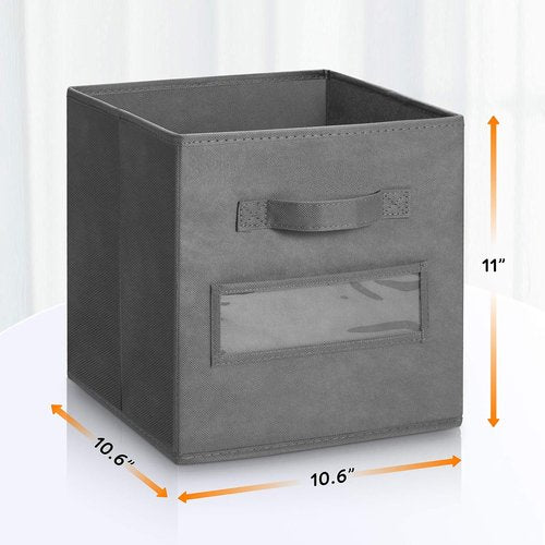 Artsdi 11-Inch Storage Cube Bins - Foldable Fabric Organizers with Labels & Pen | Gray (Set of 10)