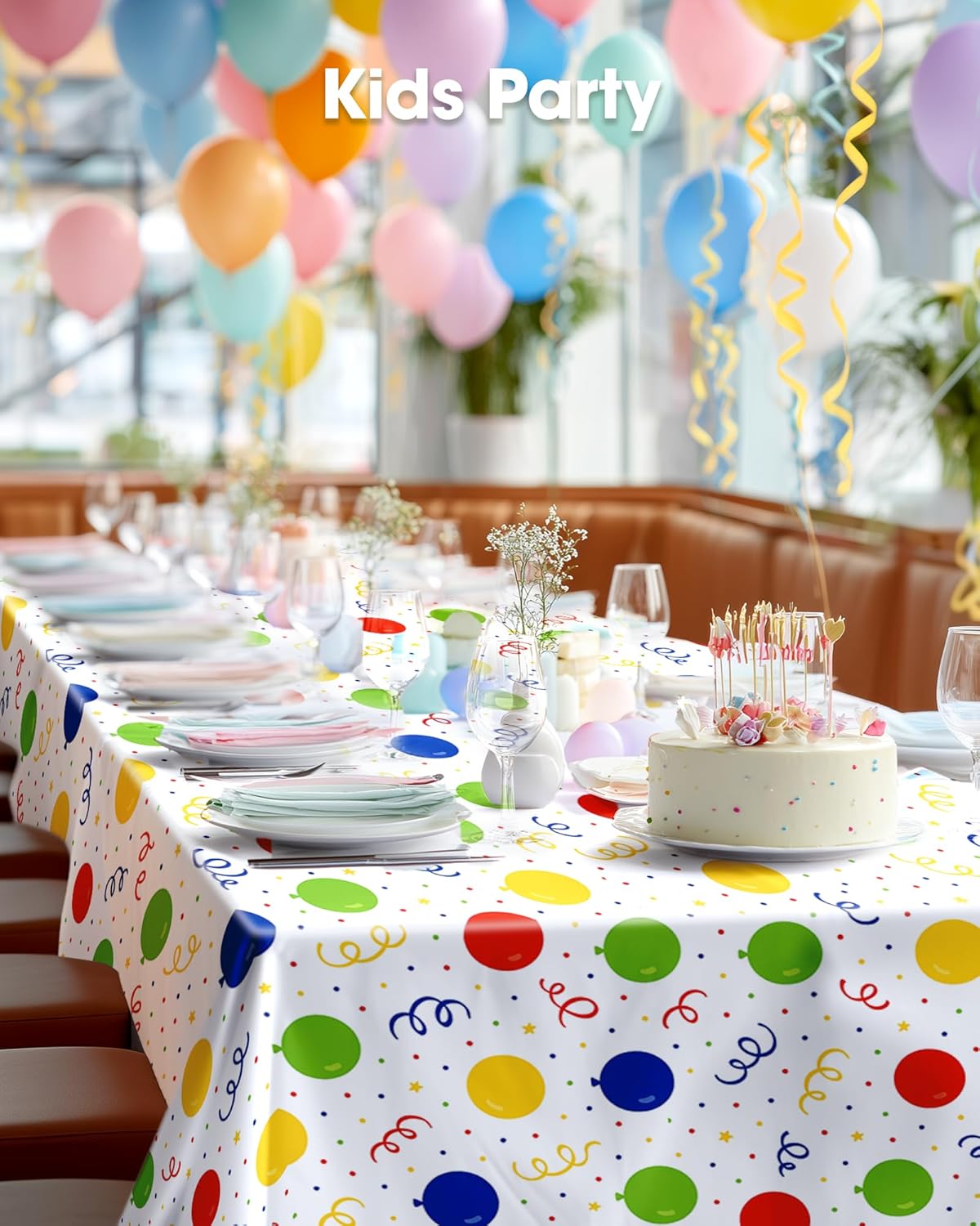 Pureegg Disposable Plastic Tablecloths - 10 Pack, 54 x 108 Inch, Leakproof Rainbow Design for Parties & Picnics