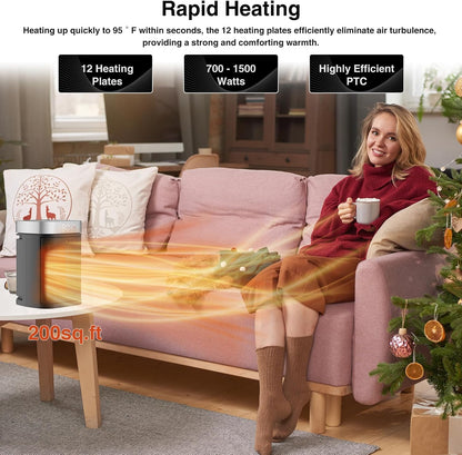 VOCRS 1500W Portable Space Heater - Electric PTC Heater with Thermostat, Remote, 12H Timer | Safe Heating for Bedroom & Office