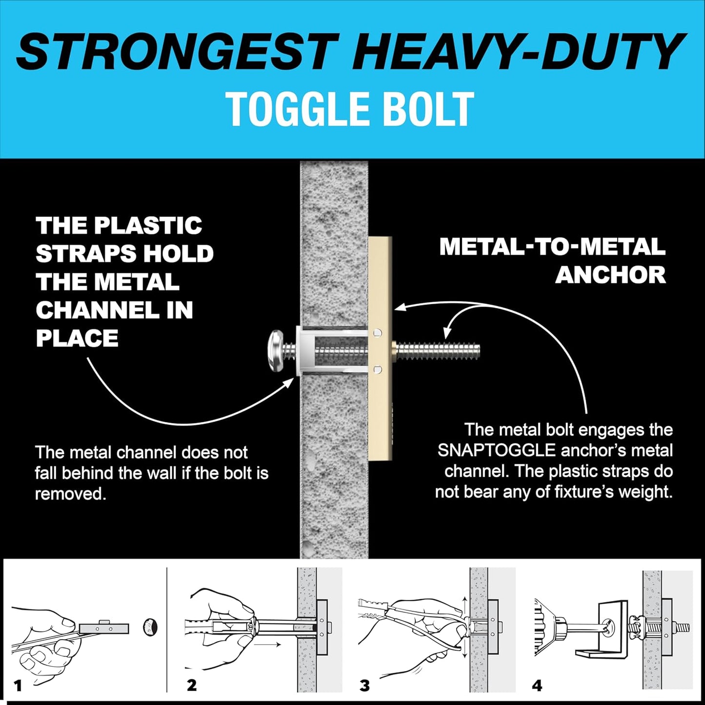 TOGGLER SnapToggle Drywall Anchors - Heavy-Duty 1/4-20 Fasteners, 265 lbs Capacity | 20 Pack