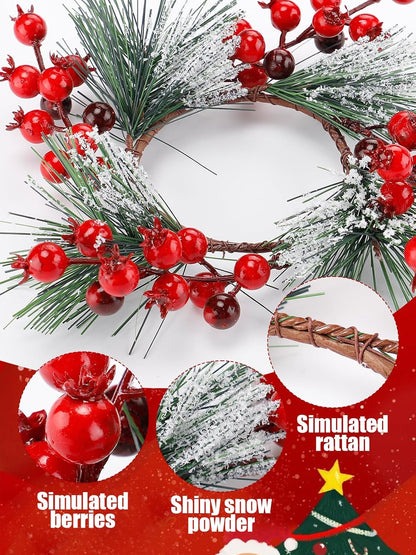 Regine Switzerland Christmas Candle Rings - Wreath Garland for 3" Dia Pillar Candles | Artificial Red Berries Decor