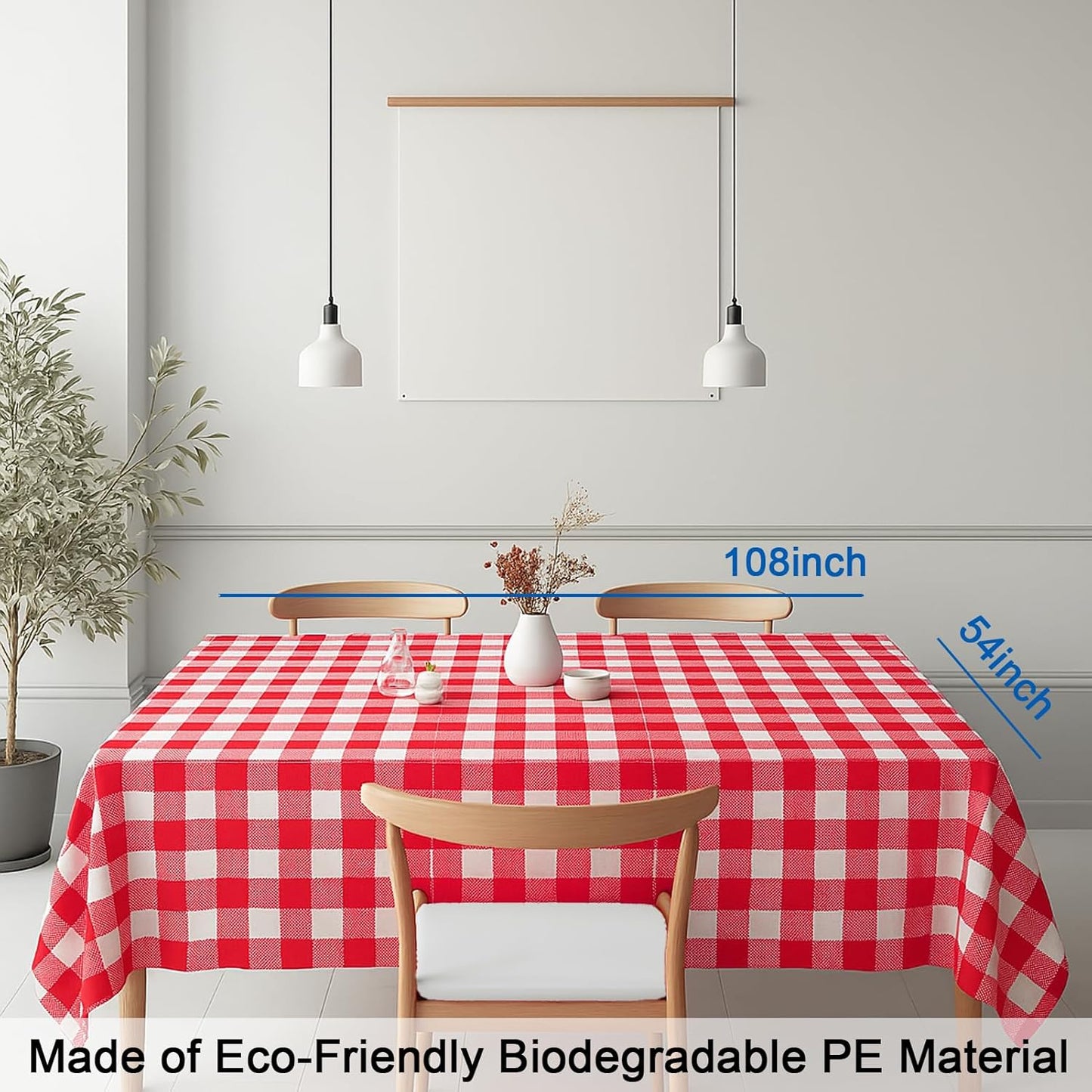Regine Switzerland Gingham Tablecloths - Red & White Checkered, Waterproof, 54 x 108 Inches | Disposable Picnic Covers