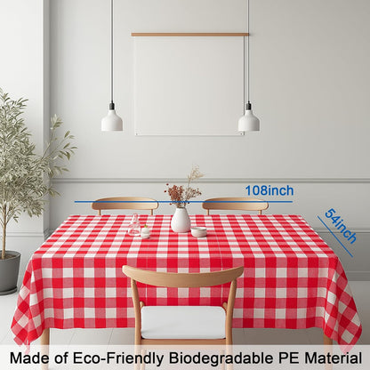 Regine Switzerland Gingham Tablecloths - Red & White Checkered, Waterproof, 54 x 108 Inches | Disposable Picnic Covers