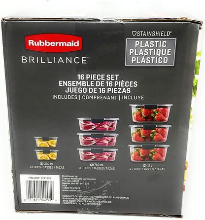 Rubbermaid Brilliance Food Storage Containers - 16-Piece Set with Airtight Lids