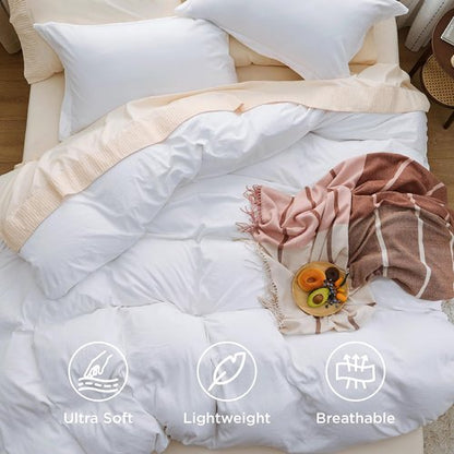 Bedsure Duvet Cover Set - Bright White Queen Size, Extra Soft 3-Piece Bedding with Zipper Closure & Pillow Shams