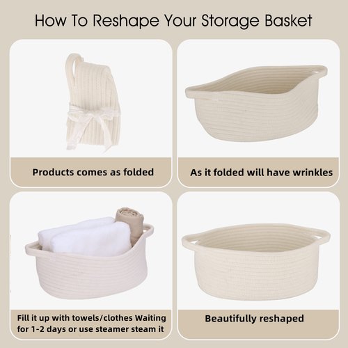 Small Woven Basket Cute Oval Cotton Rope Gifts Basket with Handle Empty Baby Wicker Storage Basket Nursery Box Bin Kids Organizer Cat Dog Toy Basket Easter Basket White