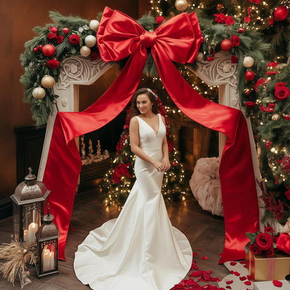 Skiennix Christmas Tree Topper Bow - Giant Red Satin Bow for Holiday Decor | 75x19 Inch Size