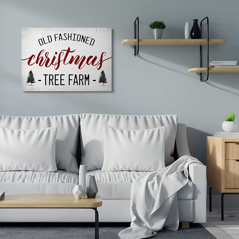 Red Wrapped Canvas 40" x 30" Rustic Christmas Tree Farm Wall Art