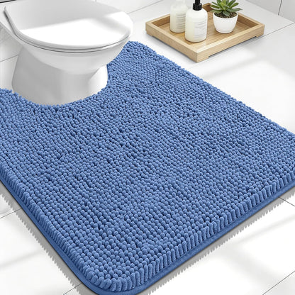 OLANLY U-Shaped Toilet Rug - Extra Soft Chenille, Quick-Dry, Non-Slip Bath Mat | 24x20, Cornflower Blue