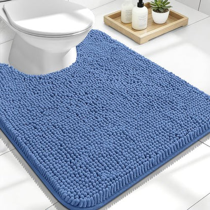 OLANLY Toilet Rugs U-Shaped 24x20, Extra Soft Absorbent Chenille Contour Bathroom Rugs for Toilet, Dry Quickly, Machine Washable, Non-Slip Bath Mat, Cornflower Blue