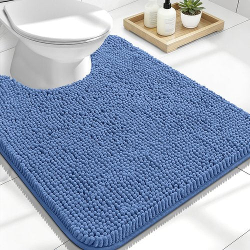 OLANLY Toilet Rugs U-Shaped 24x20, Extra Soft Absorbent Chenille Contour Bathroom Rugs for Toilet, Dry Quickly, Machine Washable, Non-Slip Bath Mat, Cornflower Blue