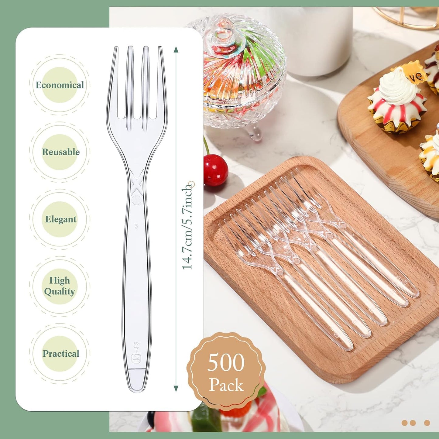 Potchen Heavy-Duty Clear Disposable Plastic Forks - 1000 Pcs Bulk Cutlery for Parties & Picnics | 5.8 Inches