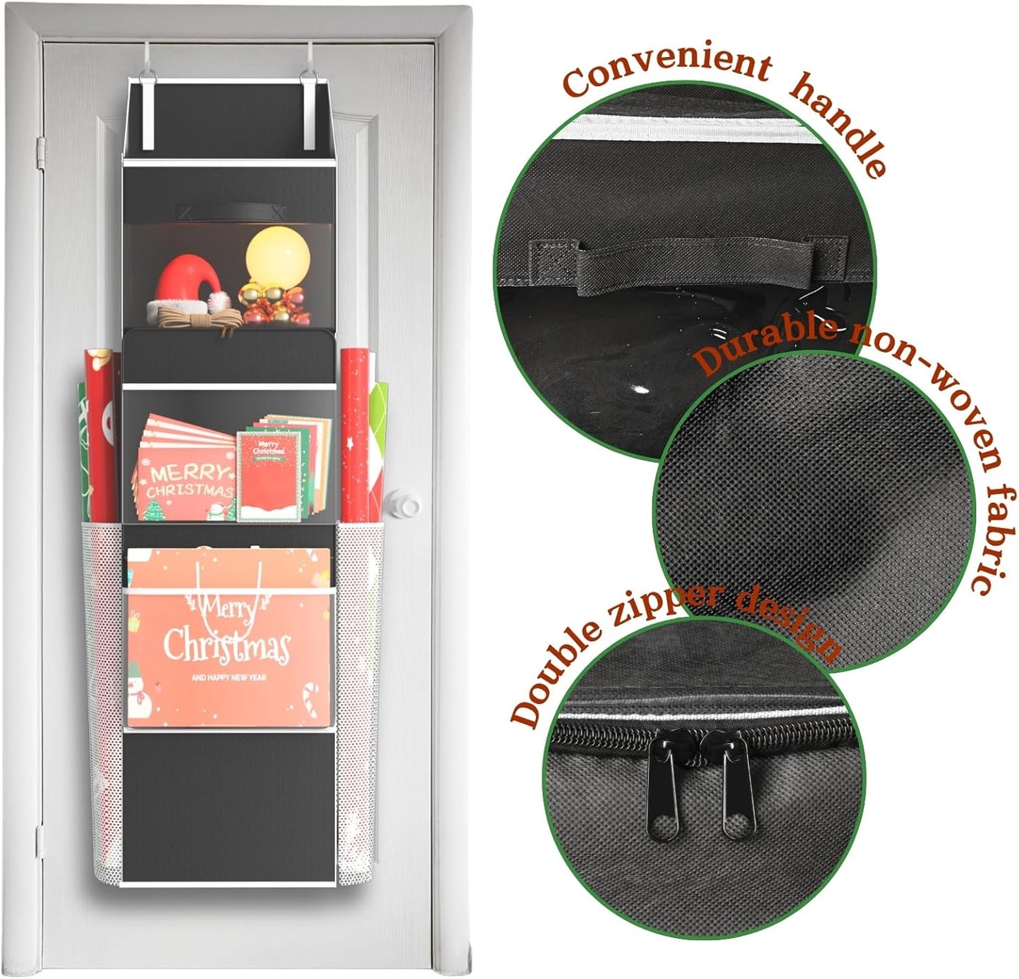 Ofiray Home 2-in-1 Wrapping Paper Organizer - Over Door or Under Bed Storage with Removable Drawer & 4 Clear Pockets