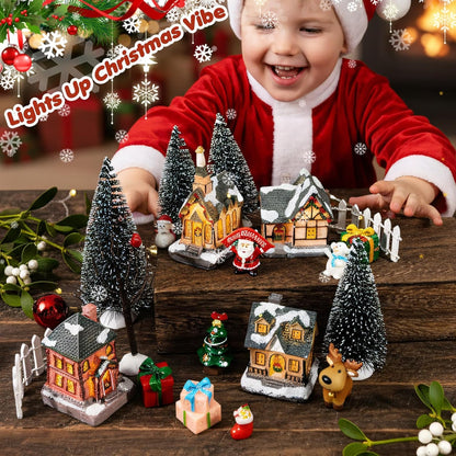 Warmtree Christmas Village Houses Set - 22 Pcs Resin Figurines for Holiday Home Decor | Santa & Snow Scene