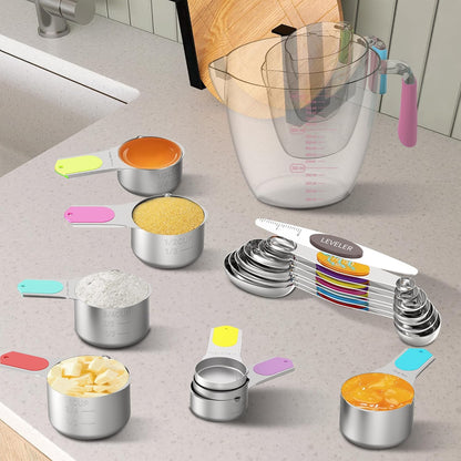 Skiennix Magnetic Measuring Cups & Spoons Set - 5 Stainless Steel Cups & 7 Magnetic Spoons