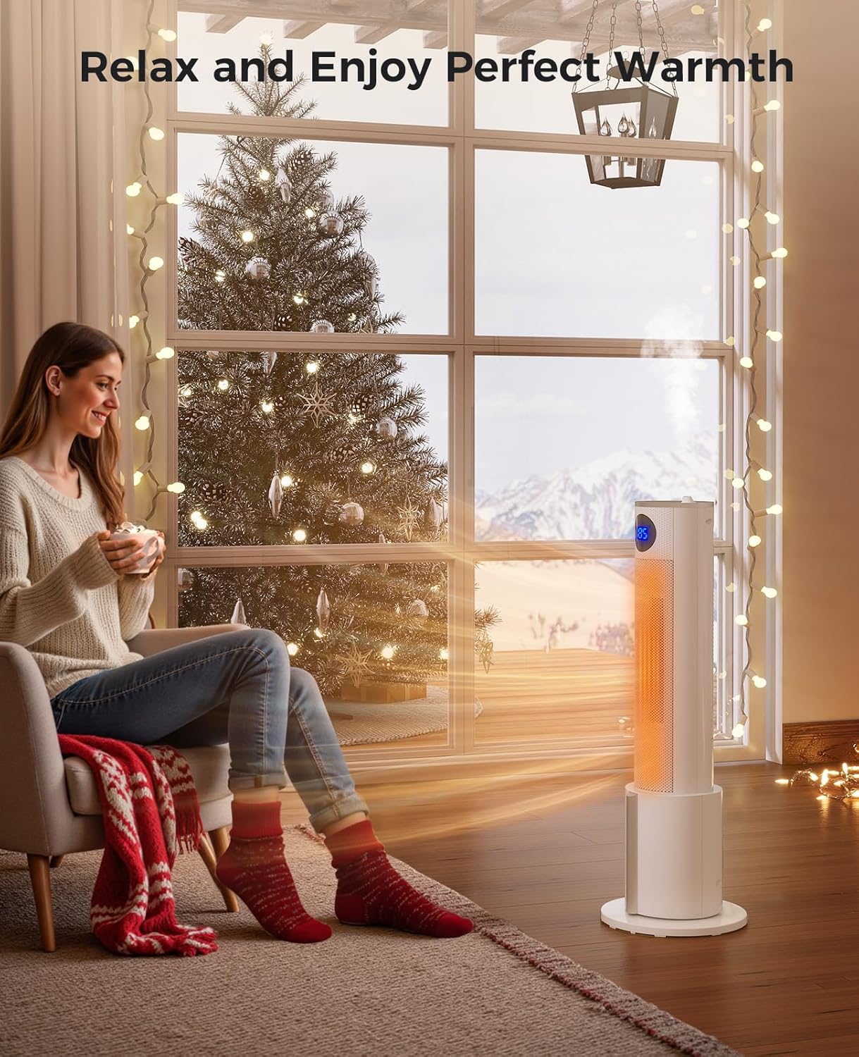 Space Heater with Humidifier by [Brand Name] - Portable Indoor Tower Heater with Remote, Adjustable Thermostat, 3 Heat Modes & 12H Timer