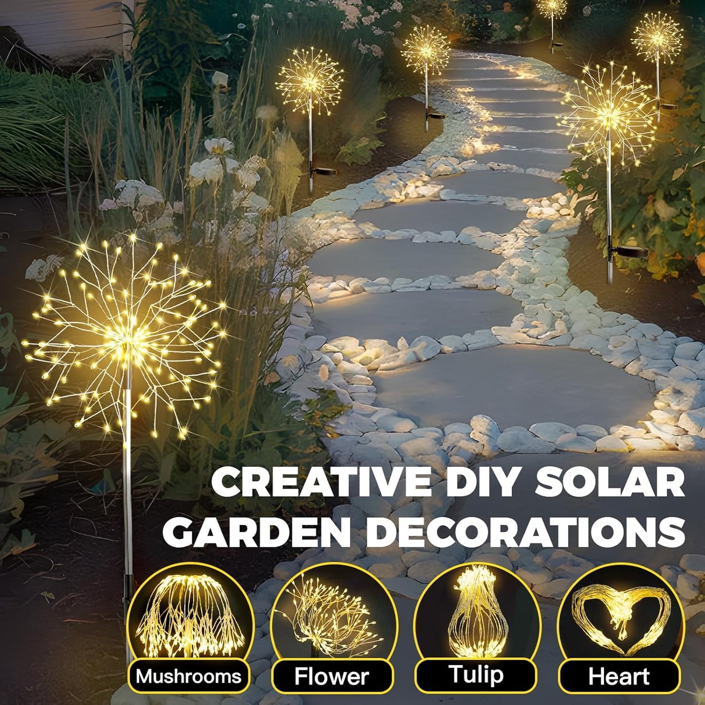 Suddus Solar Garden Lights - Waterproof 150LED Firework Fairy Lights for Outdoor Decor | 2-Pack Warm White