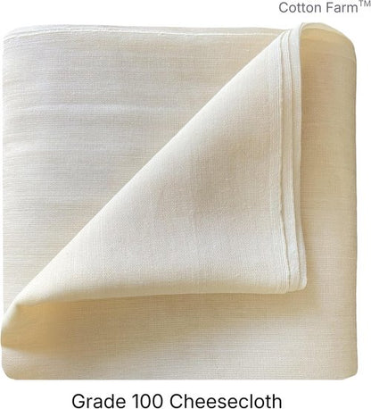 Cotton Farm Grade 100 Cheese Cloths - 100% Unbleached Cotton for Straining & Cooking | 18" x 18" Reusable