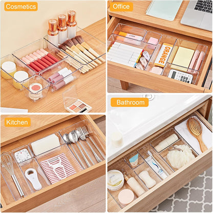 SMARTAKE 13-Piece Drawer Organizers - Non-Slip Silicone Pads for Makeup, Jewelry & Utensils | Clear Storage Trays