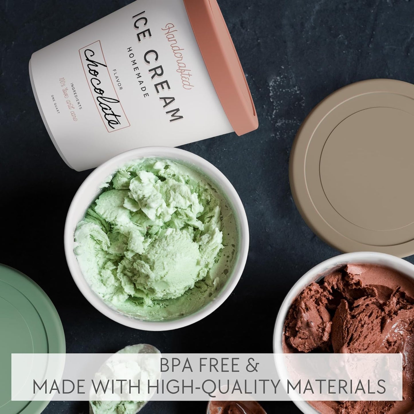 ZICOTO Reusable Ice Cream Containers Set - 3 Stackable 1-Quart Storage for Sorbet, Yogurt & Gelato