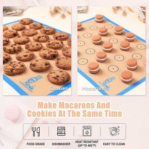 Folksy Super Kitchen Silicone Macaron Baking Mat Set - Non-Stick Oven Liner for Cookies | 3 Pieces (2 Half Sheets & 1 Quarter Sheet) - Blue (16.5x11.6)