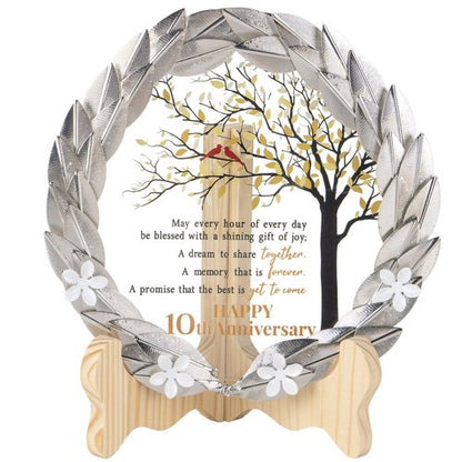 10 Year Tin Anniversary Wedding Gifts Crystal Plate with Gold Leaf Wreath - 10th Anniversary Wedding Gifts for Parents Couple - 10th Wedding Anniversary Unique Gift Ideas - Cardinal Style