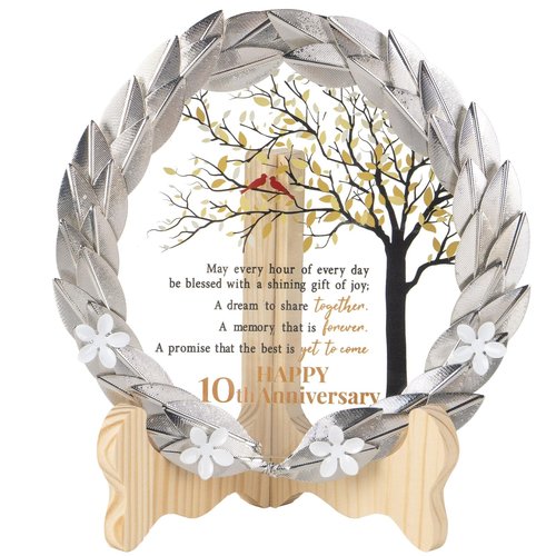10 Year Tin Anniversary Wedding Gifts Crystal Plate with Gold Leaf Wreath - 10th Anniversary Wedding Gifts for Parents Couple - 10th Wedding Anniversary Unique Gift Ideas - Cardinal Style