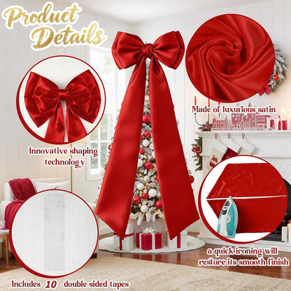 Skiennix Christmas Tree Topper Bow - Giant Red Satin Bow for Holiday Decor | 75x19 Inch Size