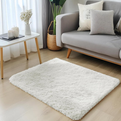 OLANLY Soft Fluffy Shaggy Small Rug - Machine Washable Indoor Carpet for Bedroom & Nursery | Ivory 2x2 ft