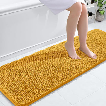 OLANLY Bathroom Runner Rugs - Soft Absorbent Chenille Bath Mats | Quick-Dry Rubber Backing, 59x20, Golden Yellow