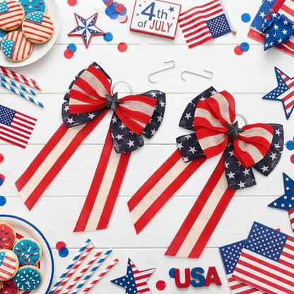 Knitgrip Patriotic Bows - 2 Pack Red, White & Blue Decorative Bows for 4th of July Wreaths & Planters