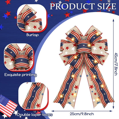 Regine Switzerland Patriotic Lighted Wreath Bow - Large Red, White & Blue 4th of July Decor